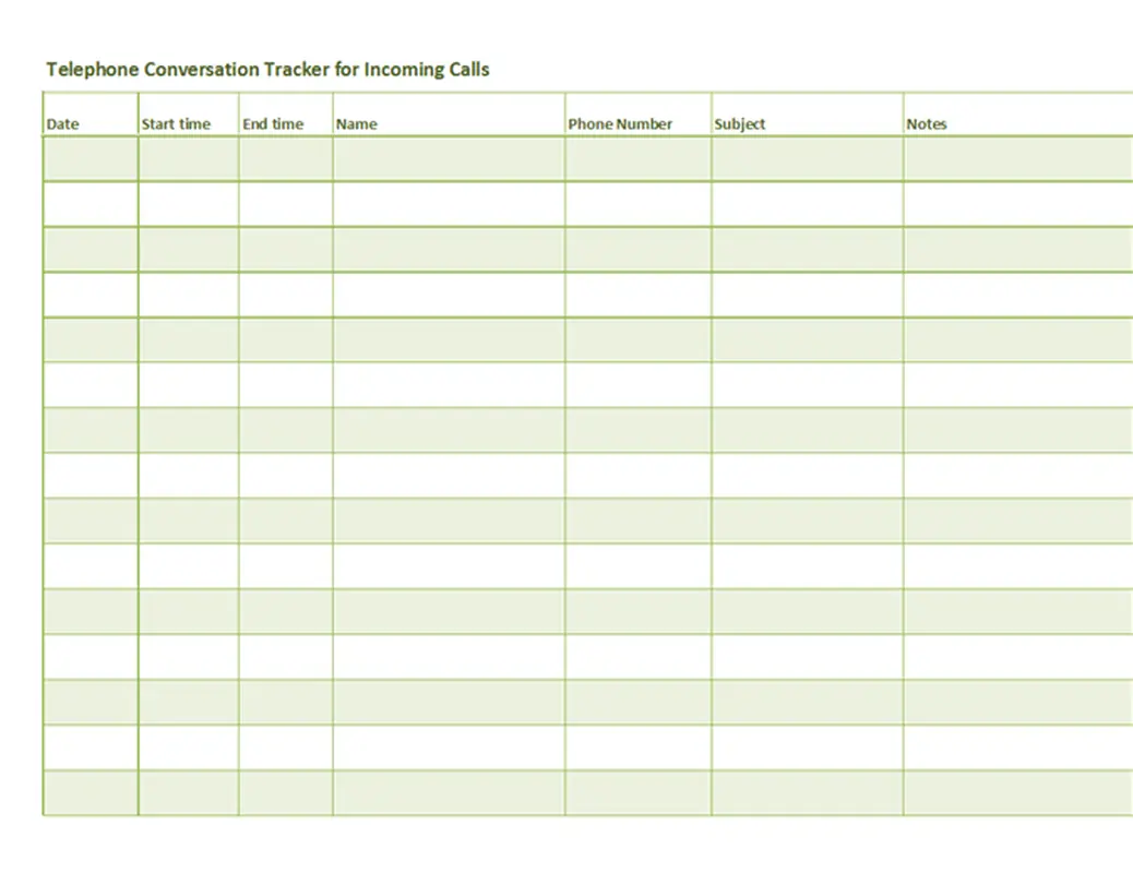 Telephone conversation tracker (for incoming and outgoing calls) green modern simple