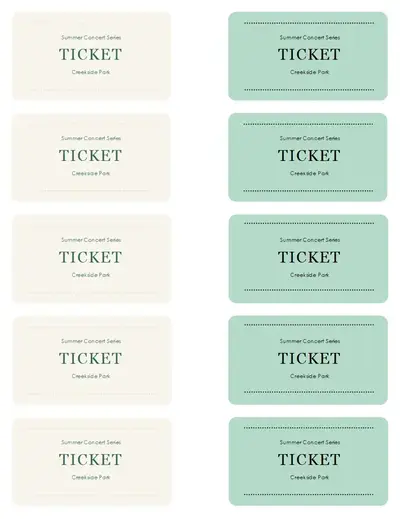 Event tickets (ten per page) modern simple