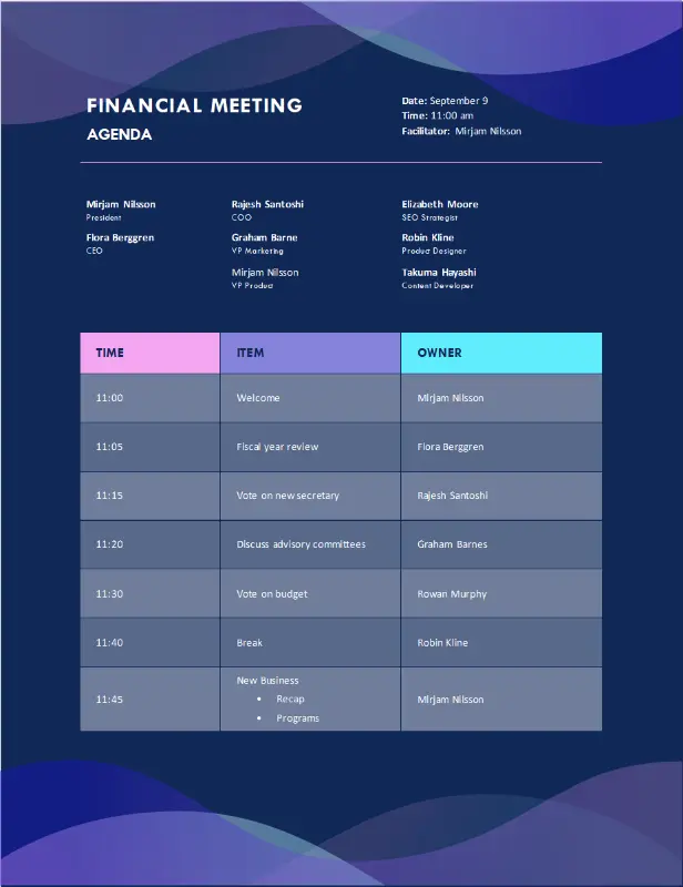 excel meeting agenda template