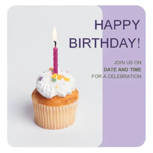 Birthday invitation flyer (with a cupcake) purple modern-simple