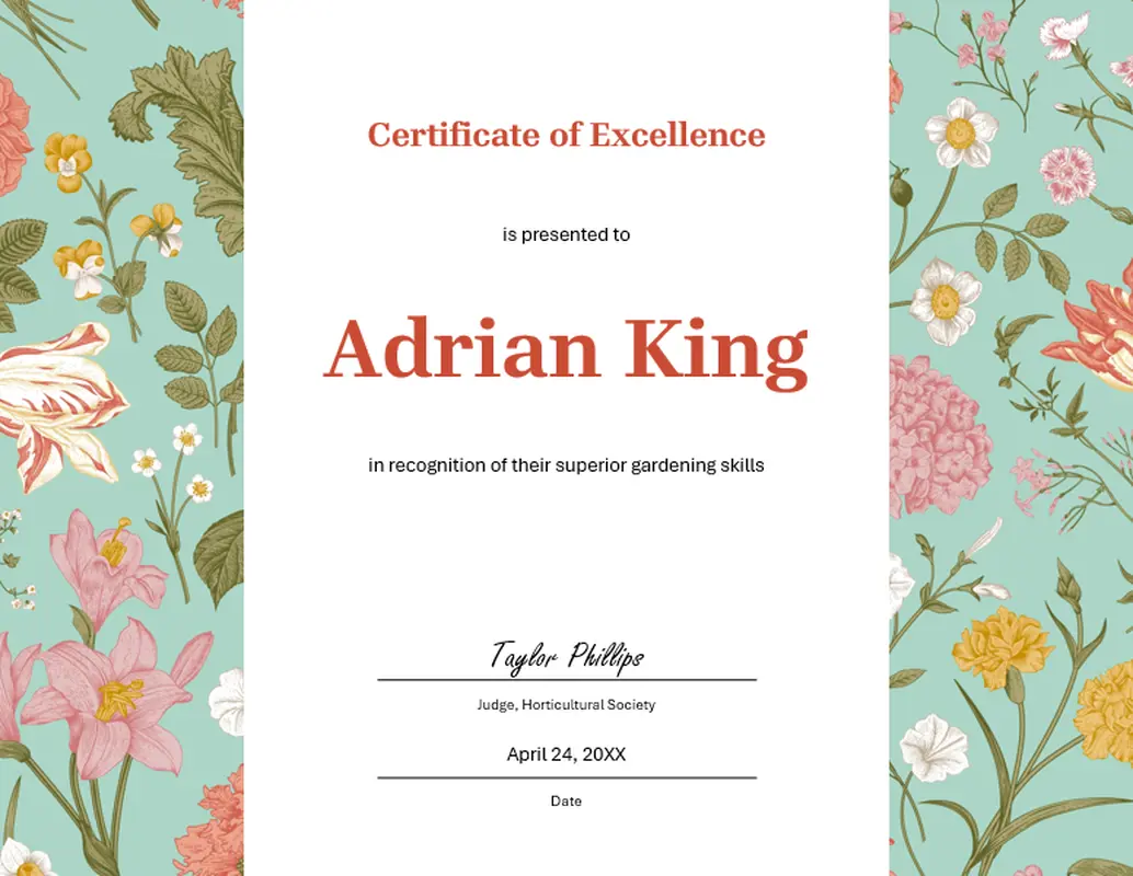 Gardening excellence certificate green organic-simple