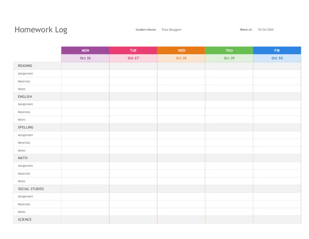 Homework log modern simple