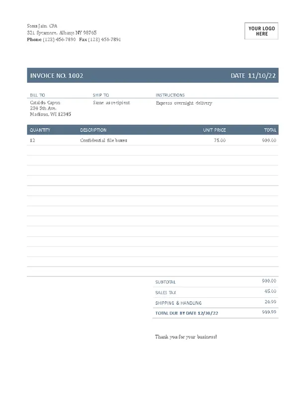 Invoice (Timeless design) blue modern simple