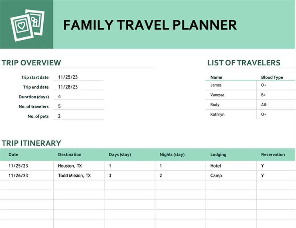 Family travel planner modern simple