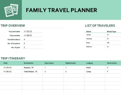 travel excel template