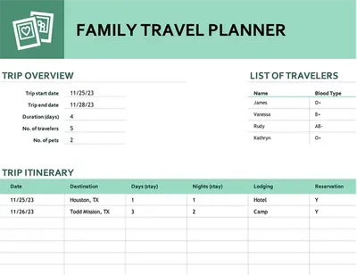 Family travel planner modern simple