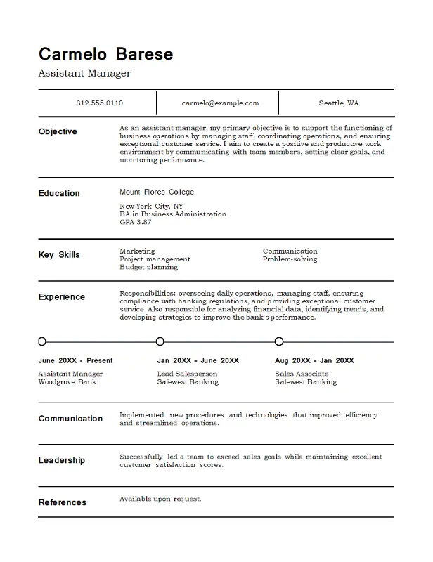 Classic management resume modern simple
