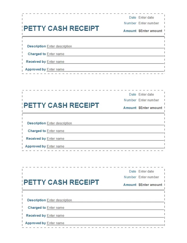 Petty cash receipt (3 per page) blue modern-simple