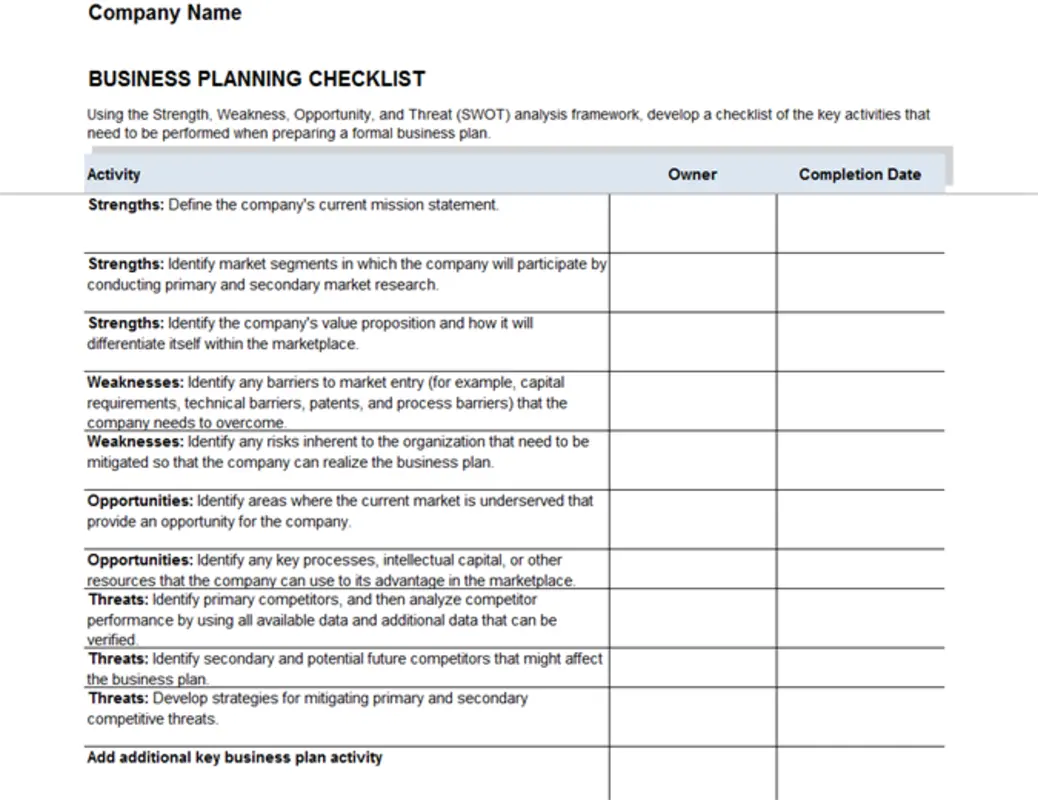 Business plan checklist modern simple