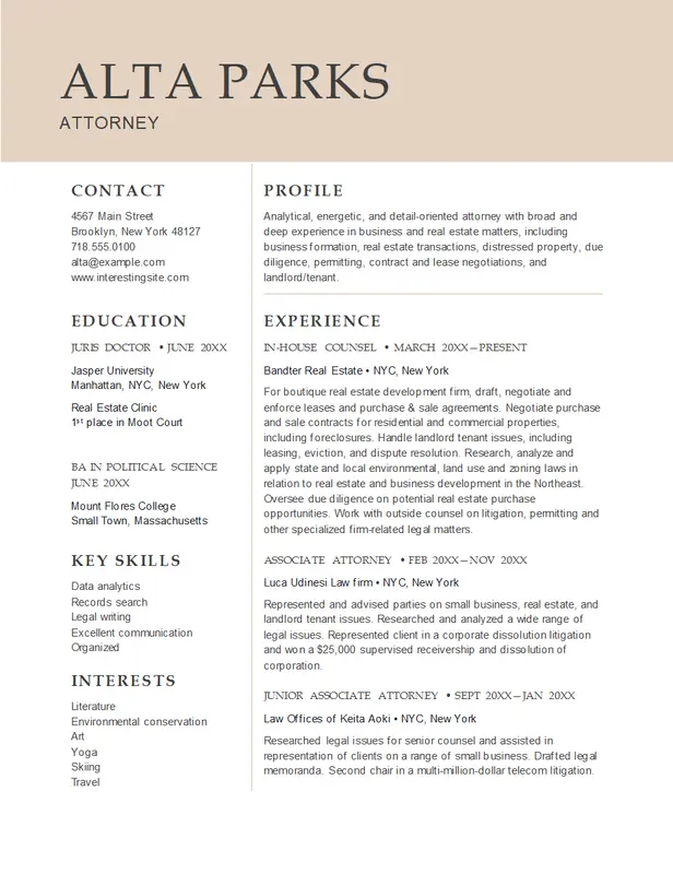 Attorney resume green modern-simple