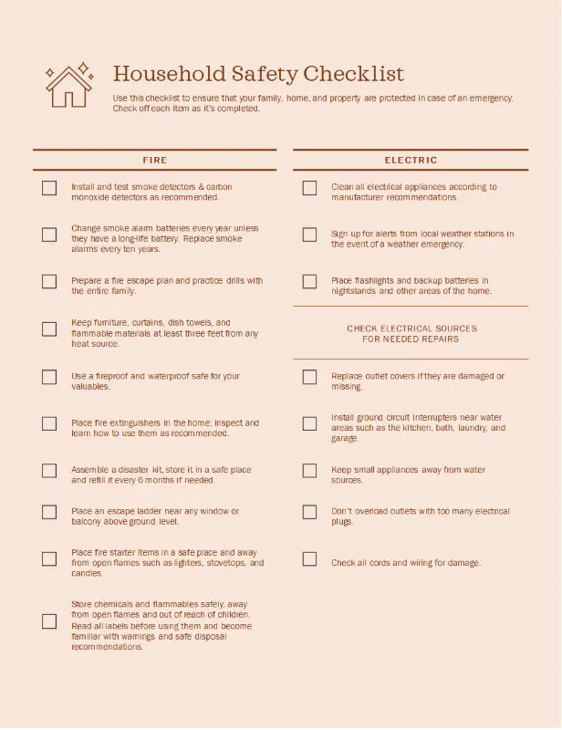 Household safety checklist orange modern simple