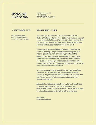 Education resignation letter yellow modern-simple