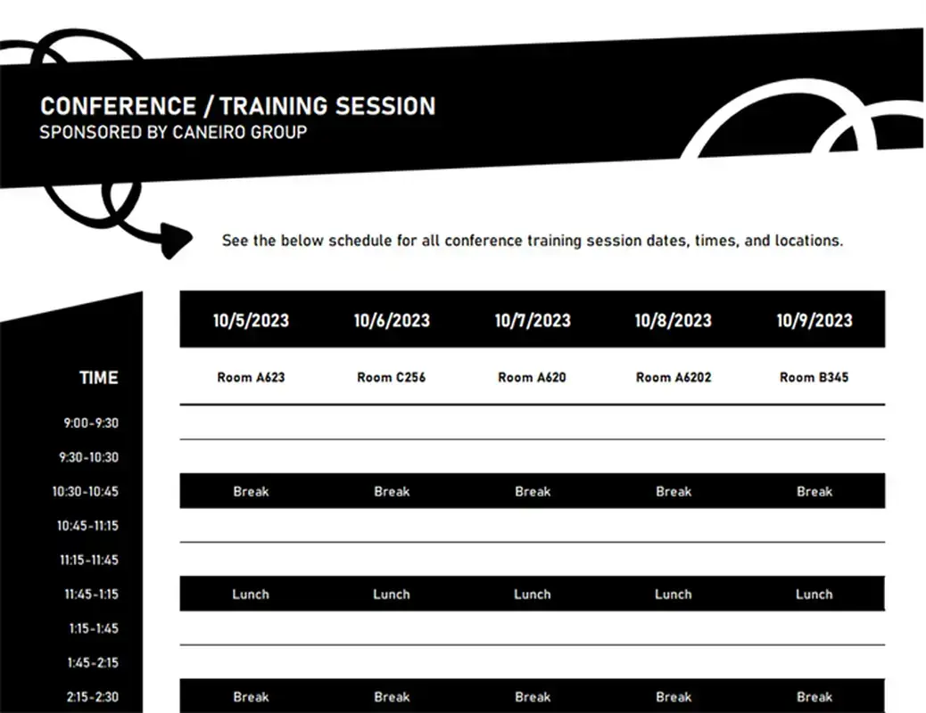 Five-day event schedule blue modern-simple