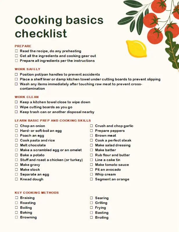 Cooking basics checklist green modern simple
