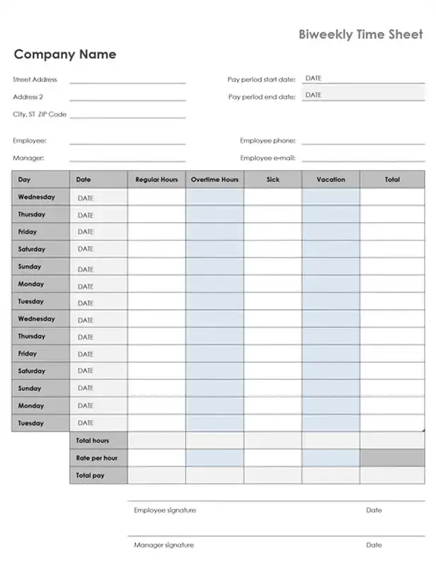 Bi Weekly Timesheet Template Excel 50 Free Bi Weekly Timesheet