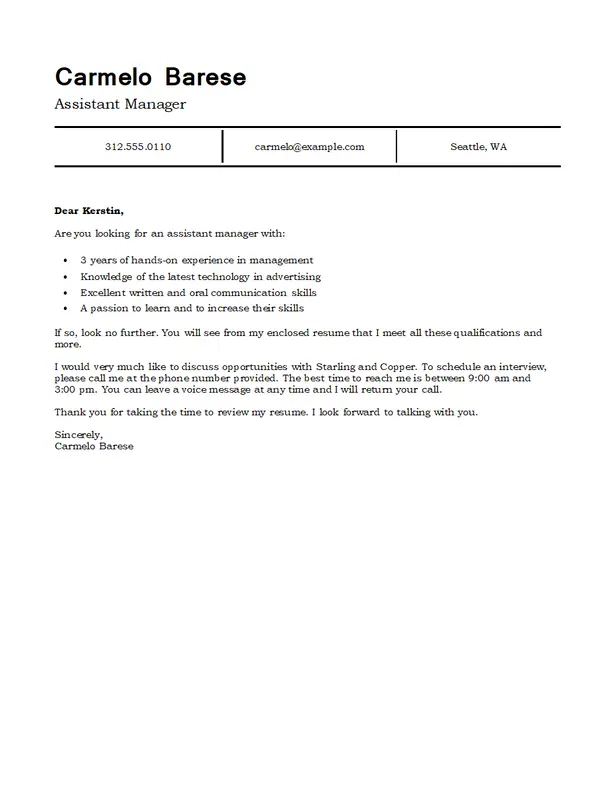 Classic management cover letter modern simple