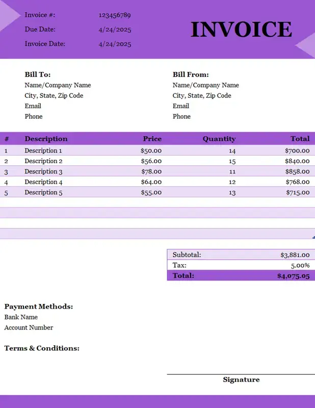 Simple corporate purple standard invoice modern simple corporate