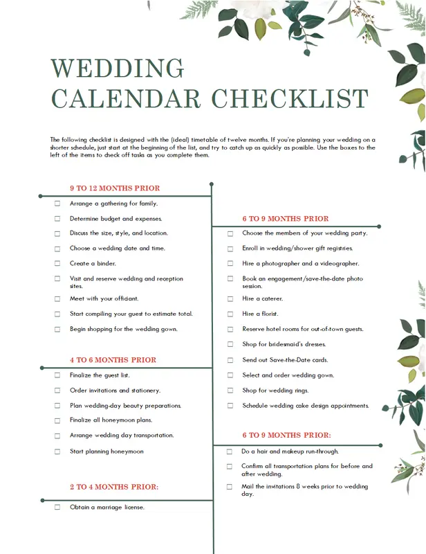 Wedding checklist green modern simple