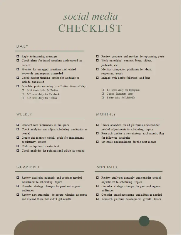 Social media checklist brown modern simple