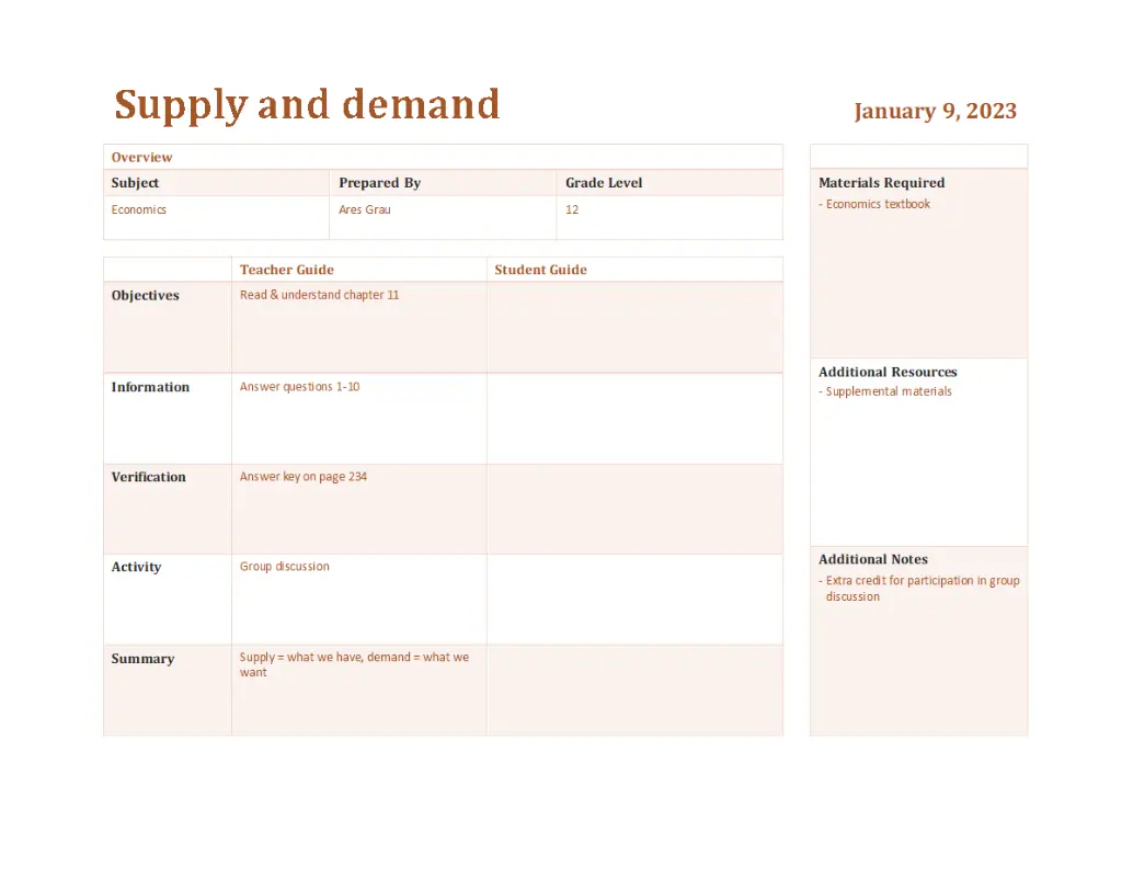 Daily lesson planner brown modern simple