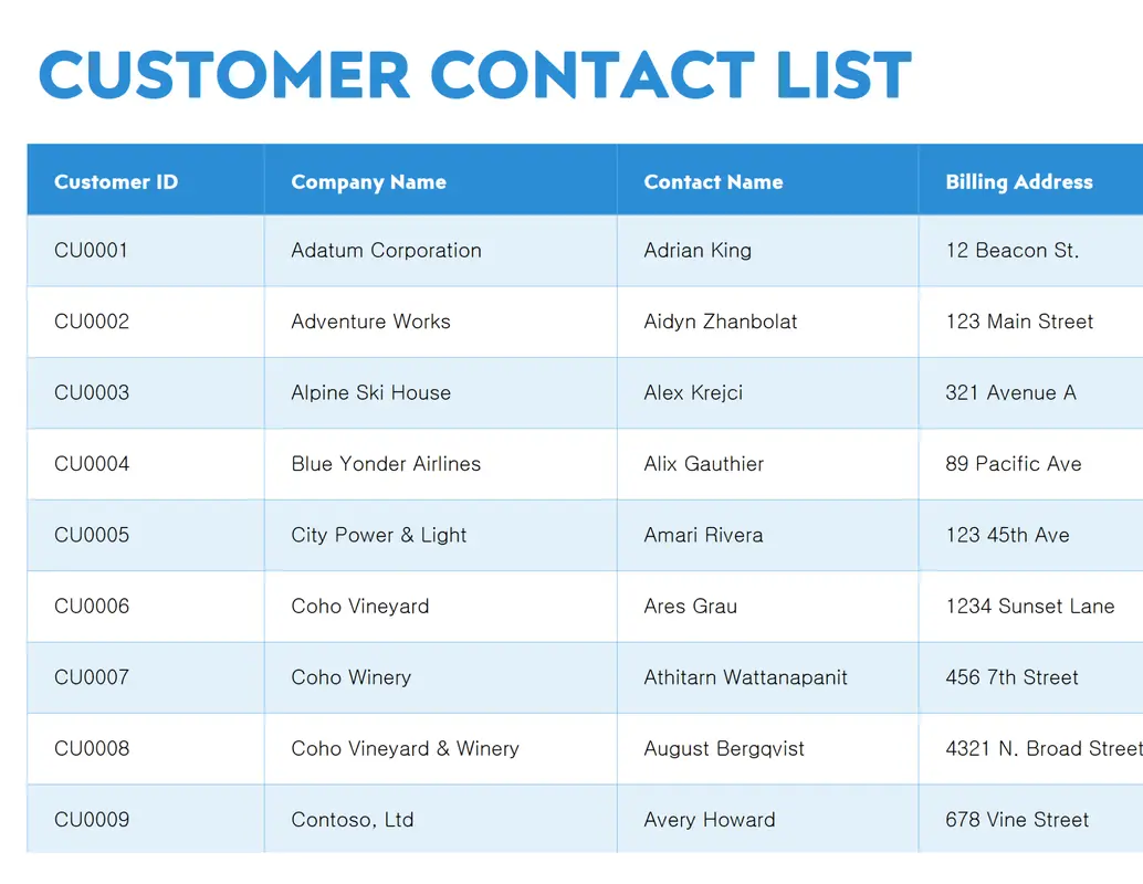 Contact list blue modern simple