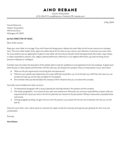 Modern simple sales manager cover letter