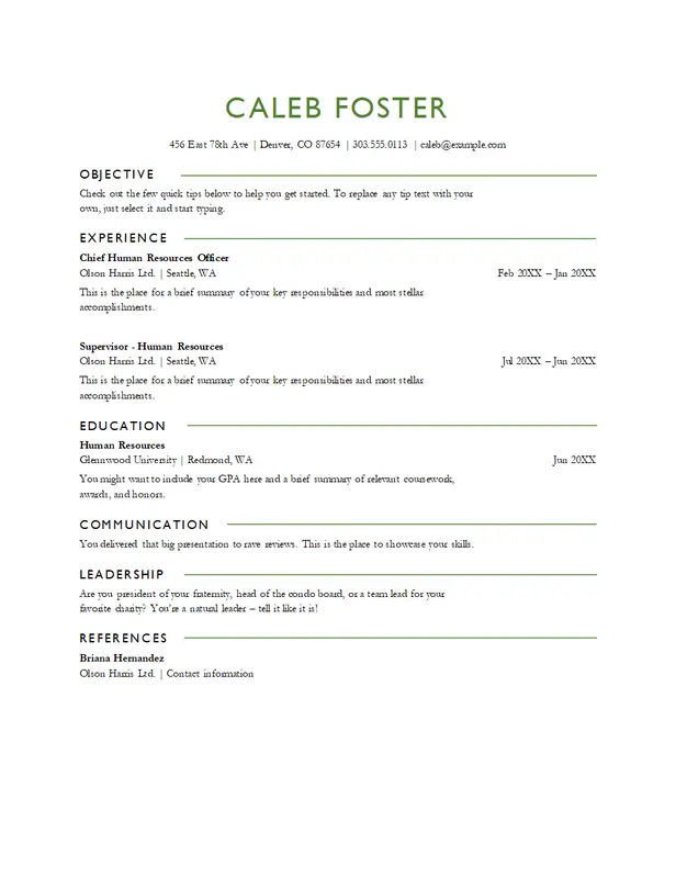 ATS basic HR resume white modern simple