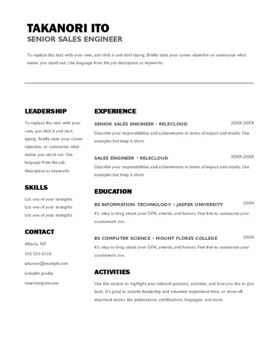 Bold sales resume modern simple
