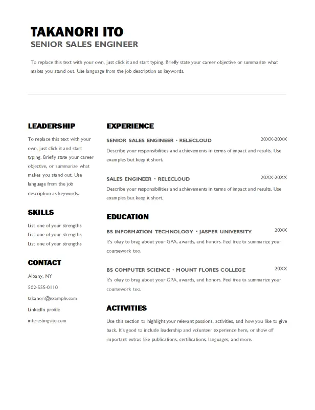 Bold sales resume white modern simple