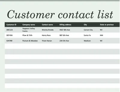 Basic customer contact list modern simple
