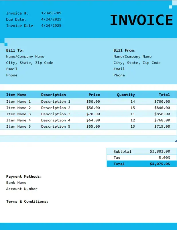 Simple basic blue standard invoice modern simple corporate