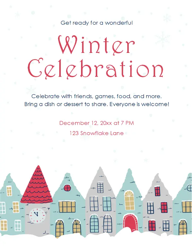 Winter party flyer blue whimsical-color-block
