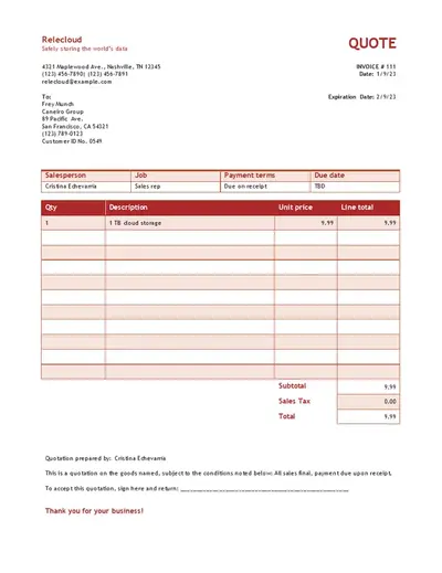 Simple service quote modern simple