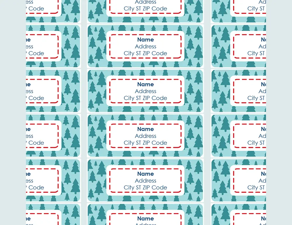 Christmas tree address labels (30 per page) blue whimsical color block