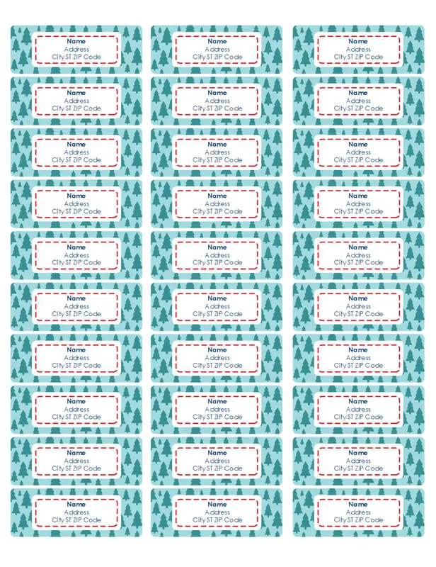Christmas tree address labels (30 per page) blue whimsical color block