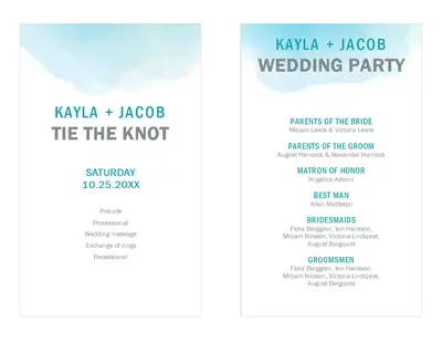Watercolor wash wedding program blue organic simple