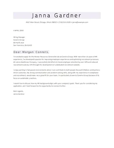 ATS classic HR cover letter purple organic-simple