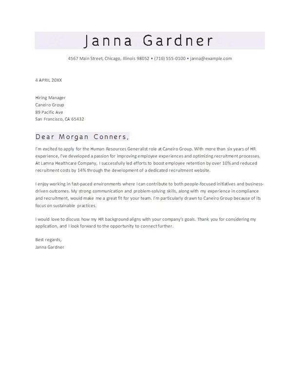 ATS classic HR cover letter purple organic-simple