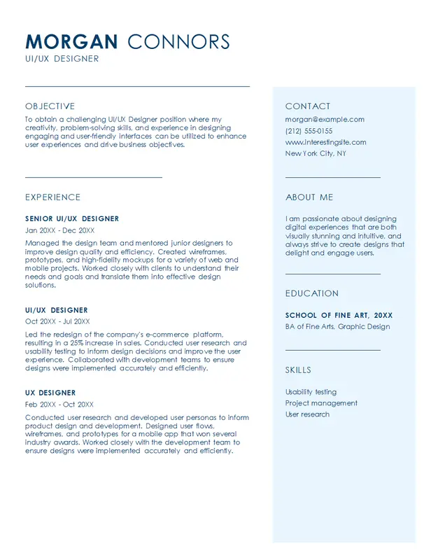 Simple UI/UX designer resume blue modern simple