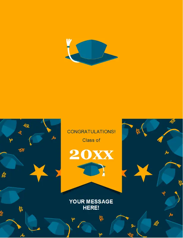 Flying caps graduation card blue modern-simple