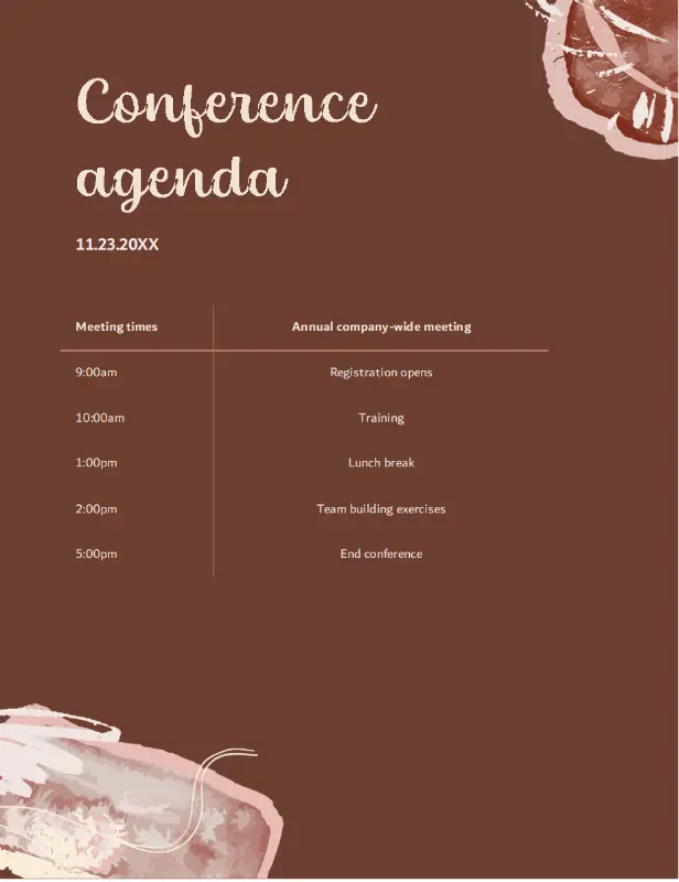 Rustic conference agenda brown organic boho