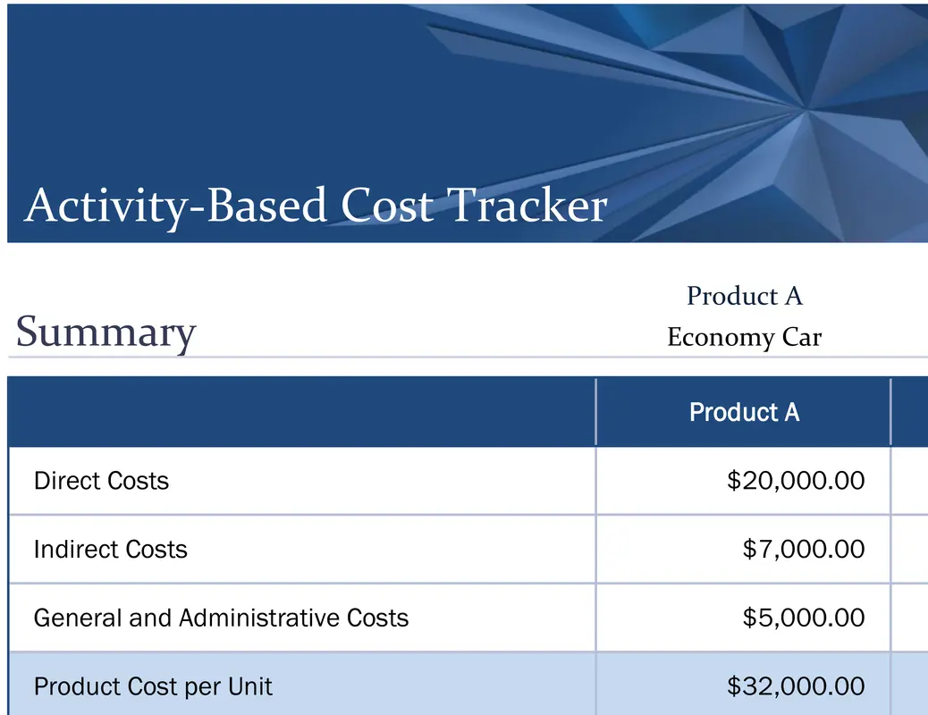 Activity costs tracker blue modern simple