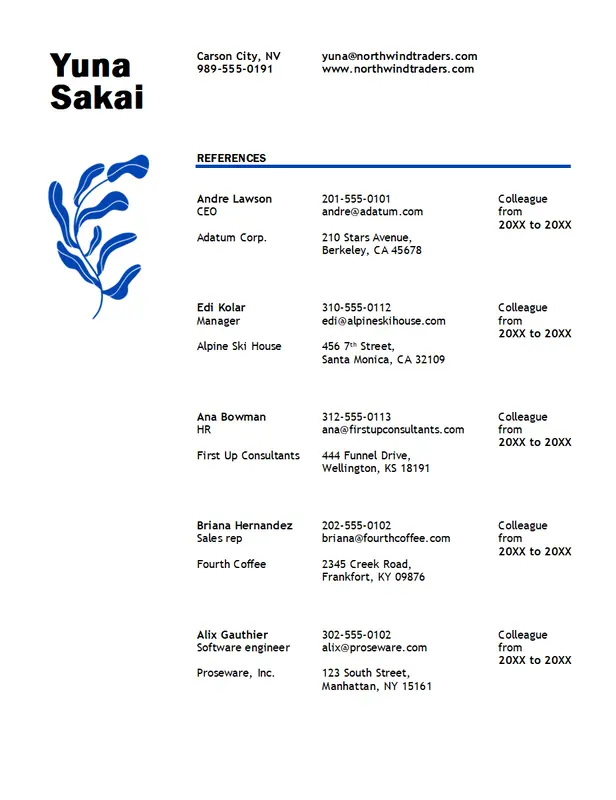 Professional reference list modern simple