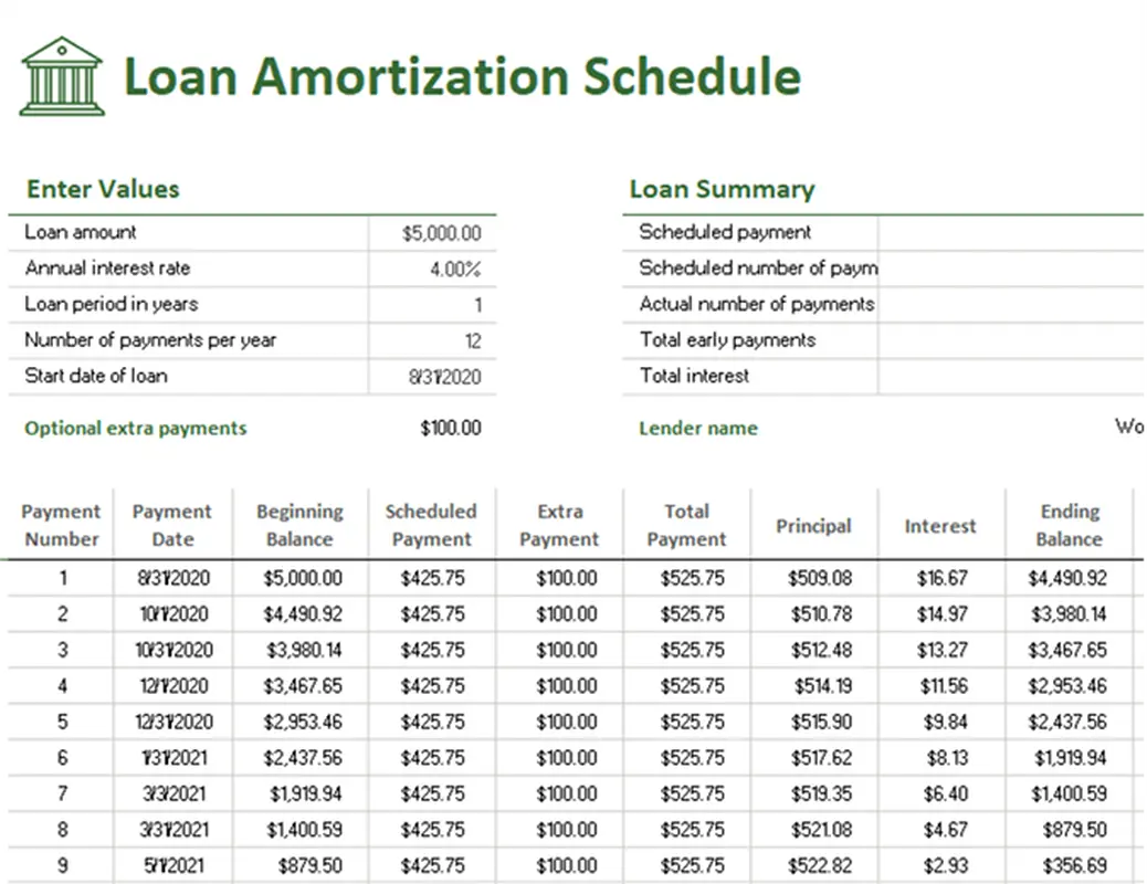 Loan amortization schedule modern-simple