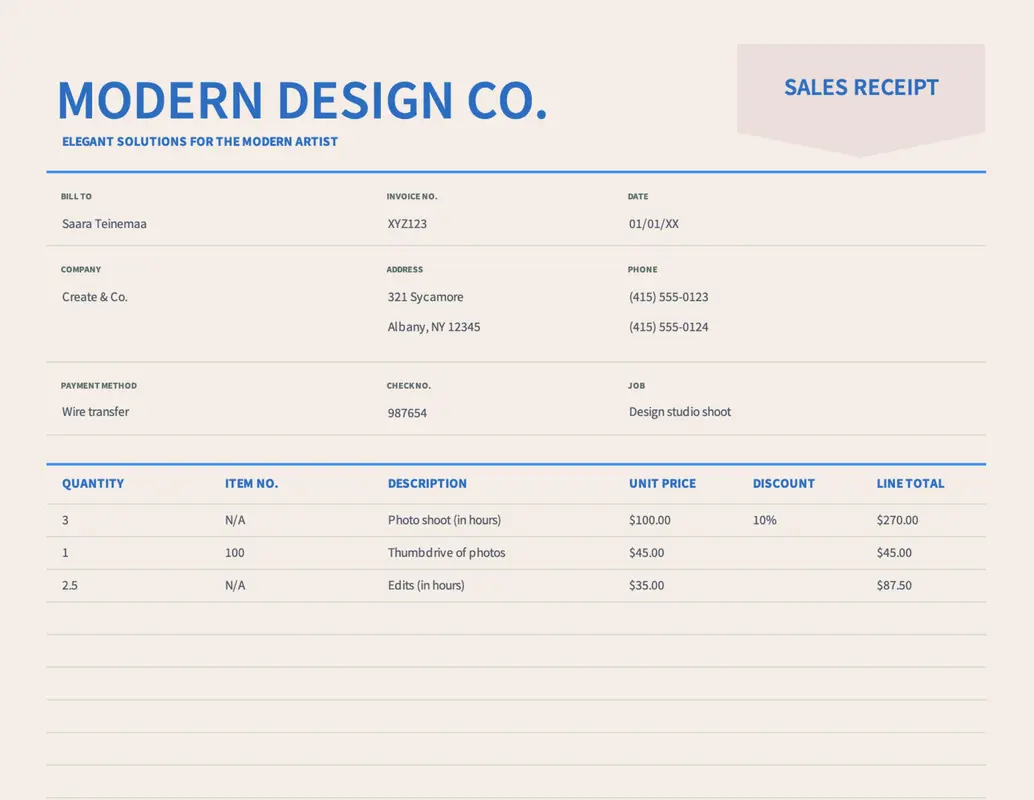 Elemental sales receipt blue modern simple