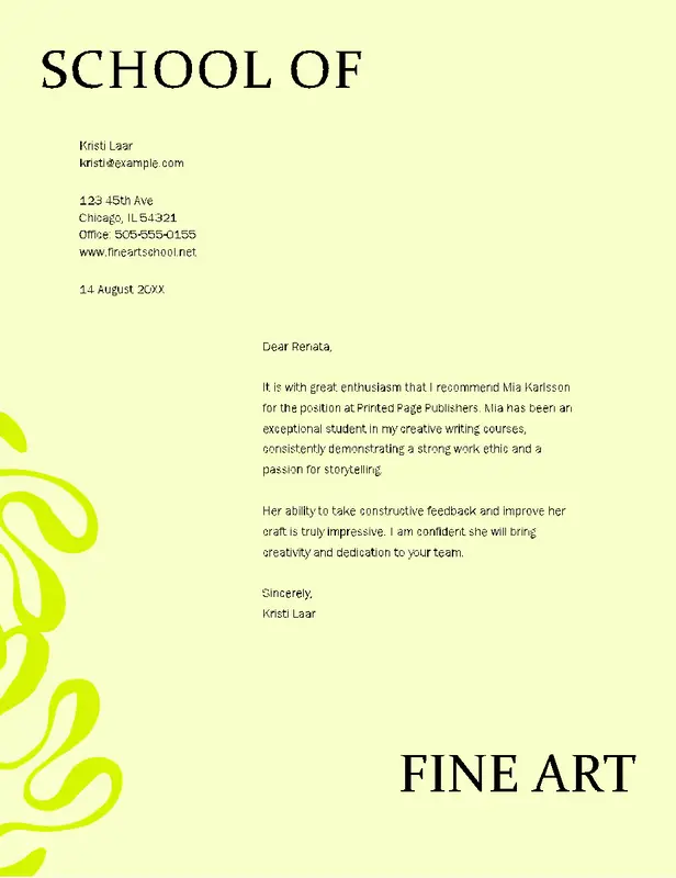 Reference letter from teacher modern-simple