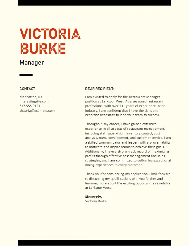 Bold food service cover letter yellow modern bold