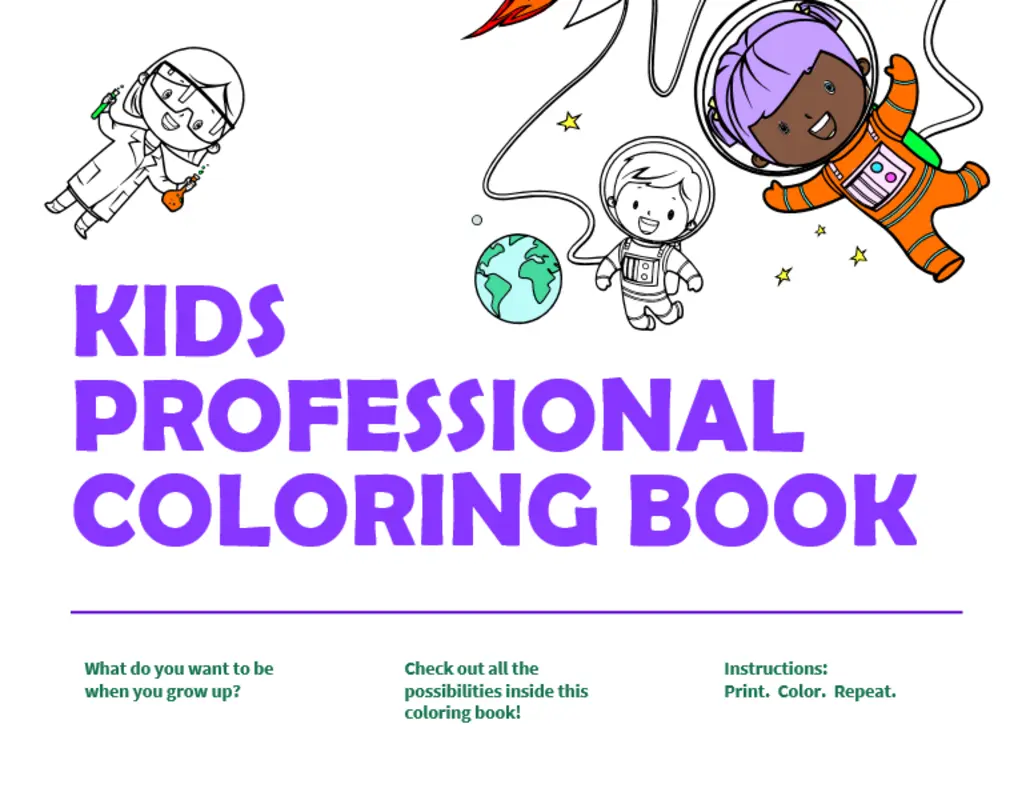 Kid professionals coloring book whimsical color block