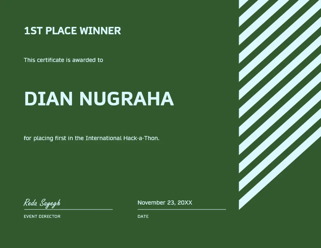 1st place winner award certificate green modern geometric linear