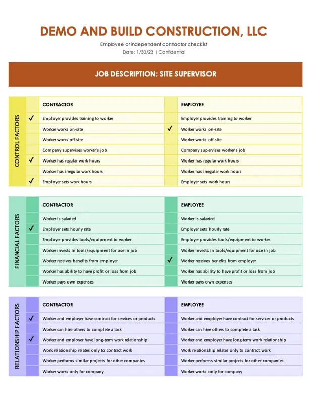 Employee or independent contractor checklist modern simple